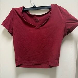 Wild Fable Burgundy V-Neck Crop Top